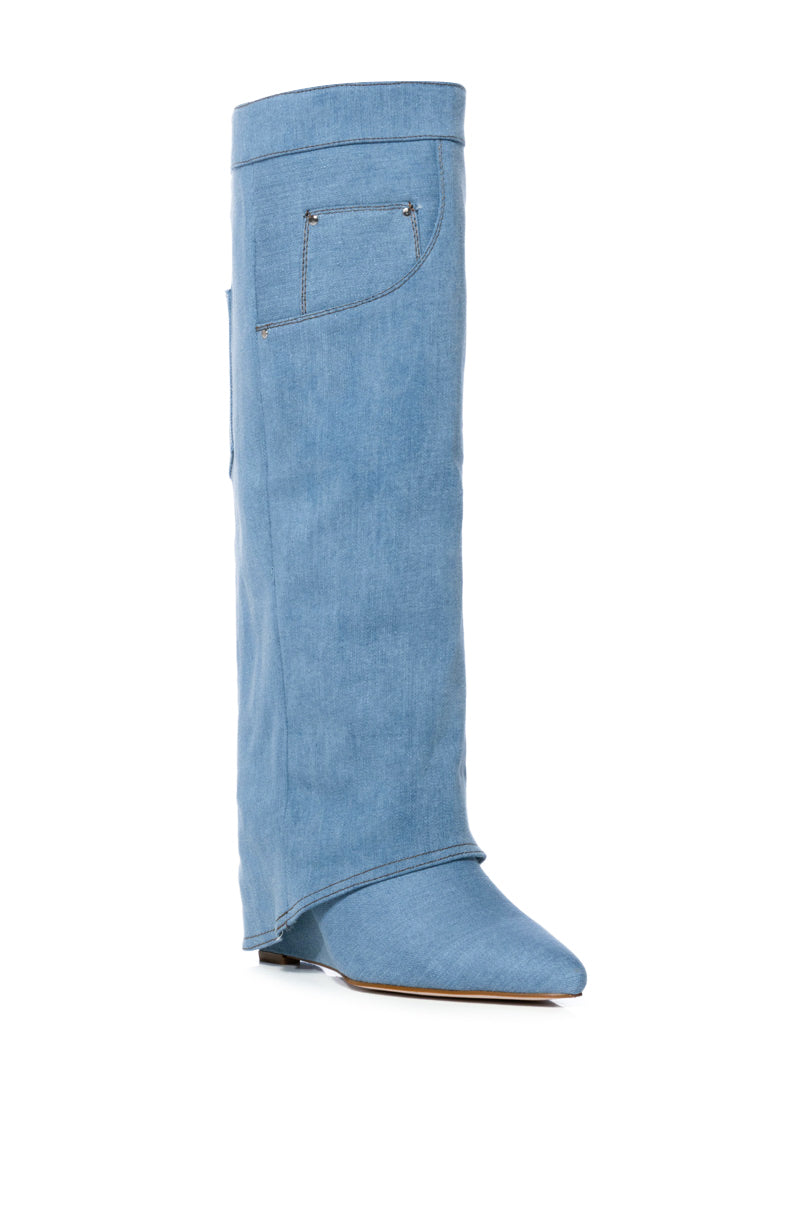 AZALEA WANG MELINA WEDGE BOOT IN DENIM