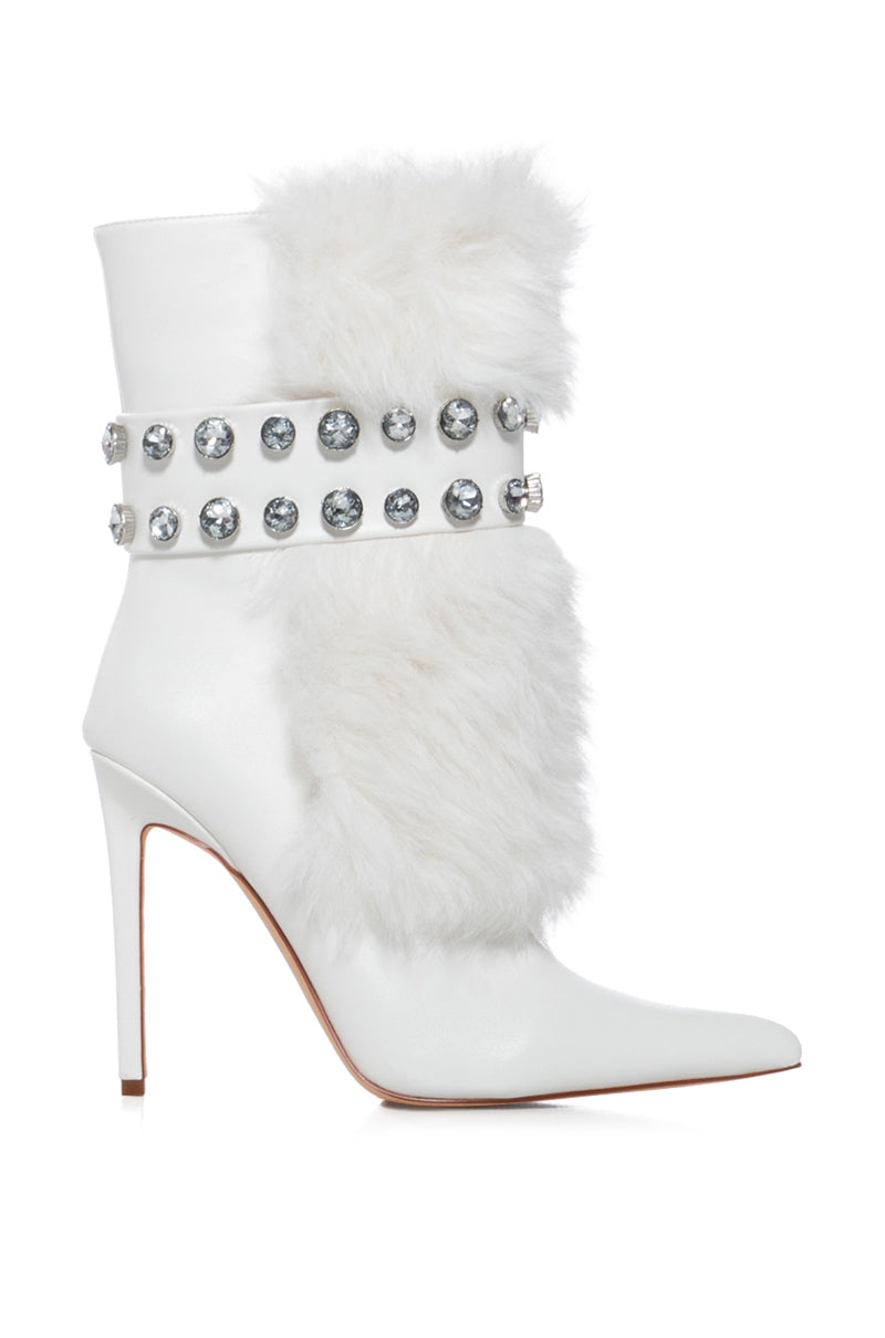 AZALEA WANG STATEN WHITE FUZZY EMBELLISHED BOOTIE