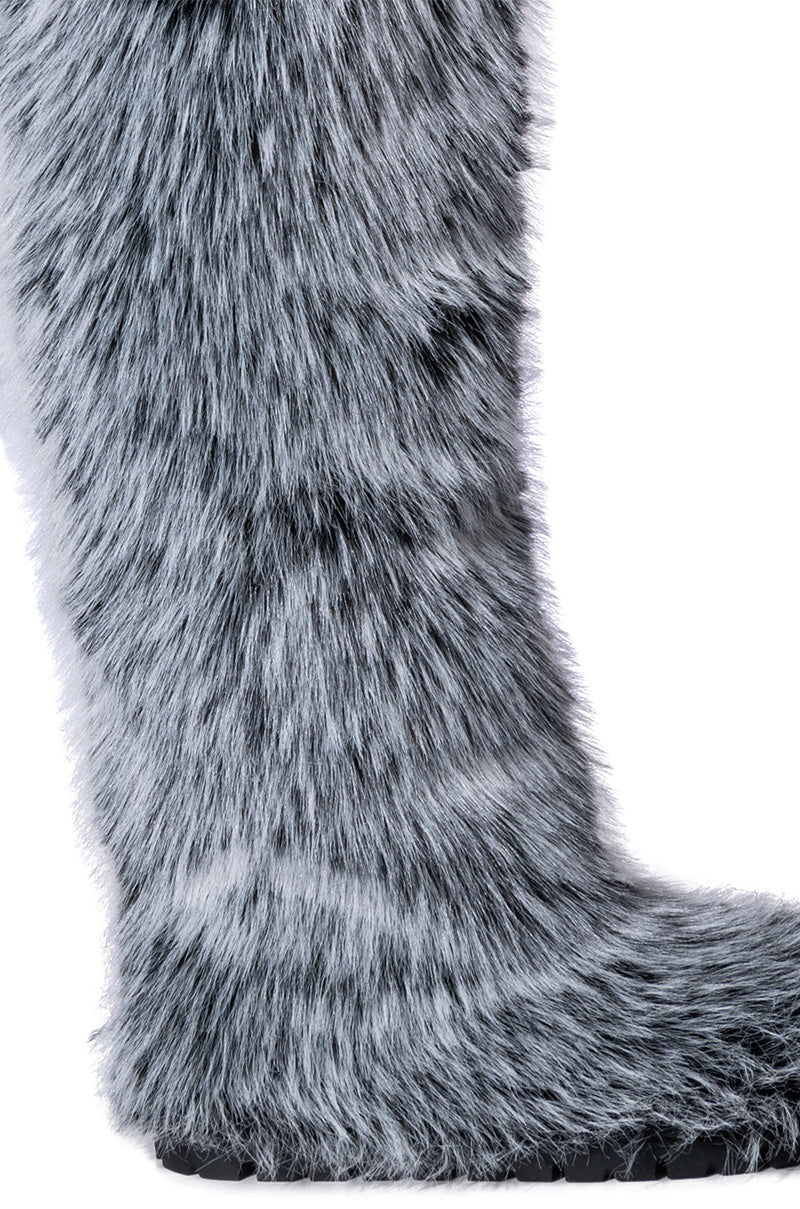 AZALEA WANG TUNDRA FURRY OVER THE KNEE BOOTS IN GRAY