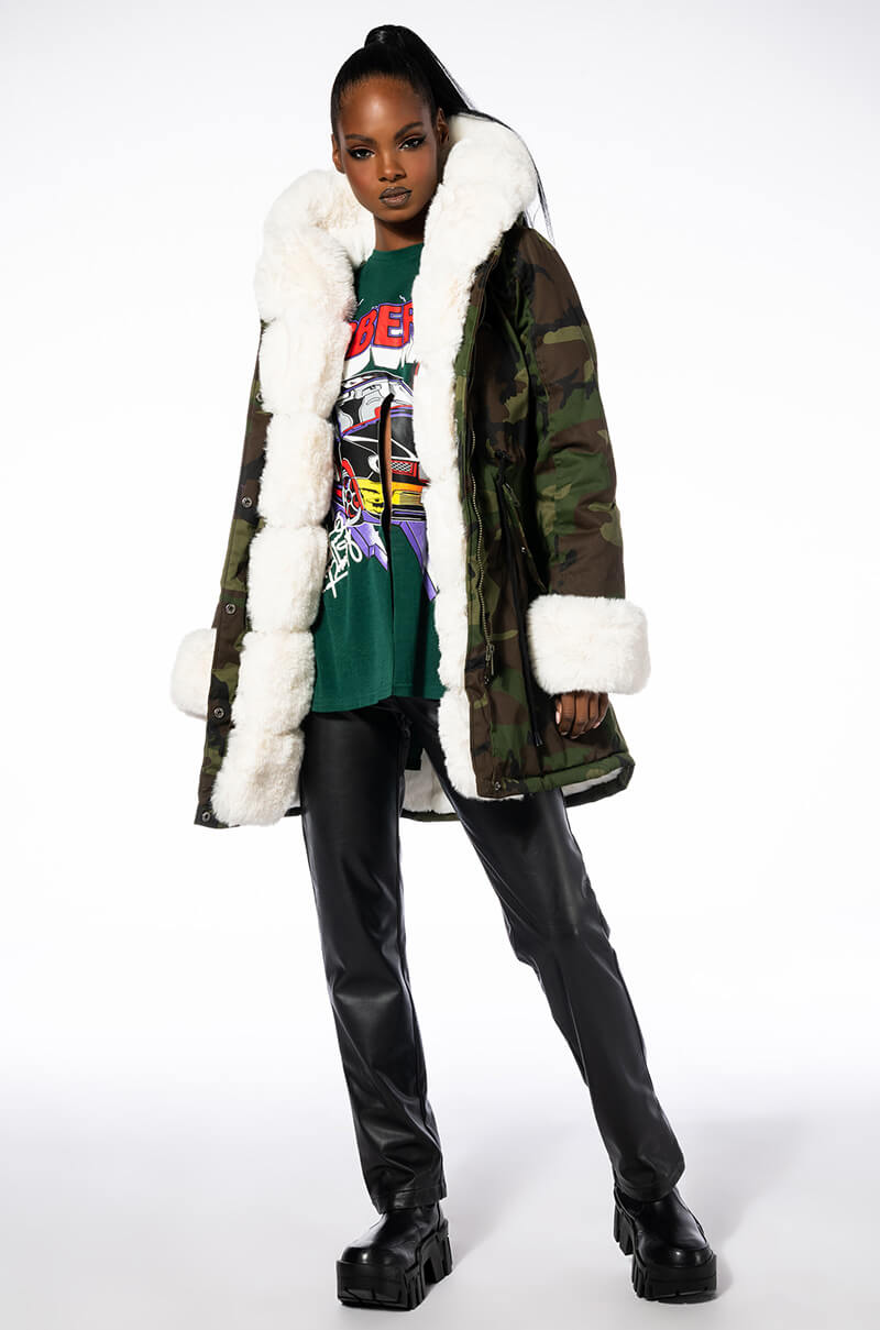 FUR LINED CAMO COAT