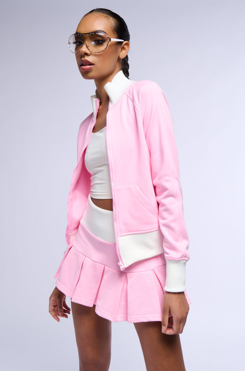 CALL ME BABY ZIP UP SWEATSHIRT IN PINK