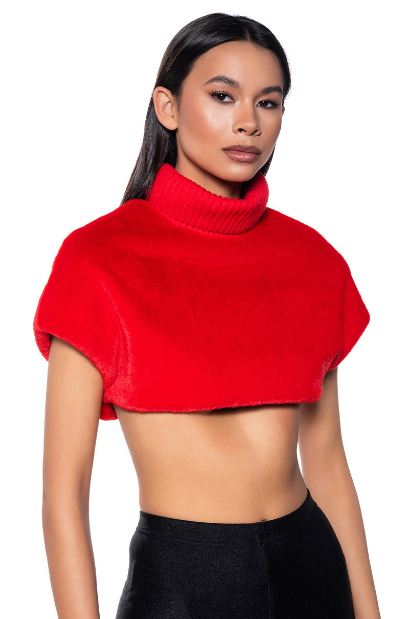 CARISSA MOCK NECK CROPPED FUR SHIRT