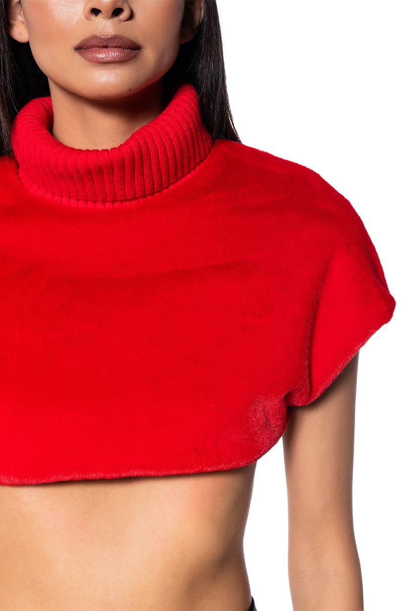 CARISSA MOCK NECK CROPPED FUR SHIRT