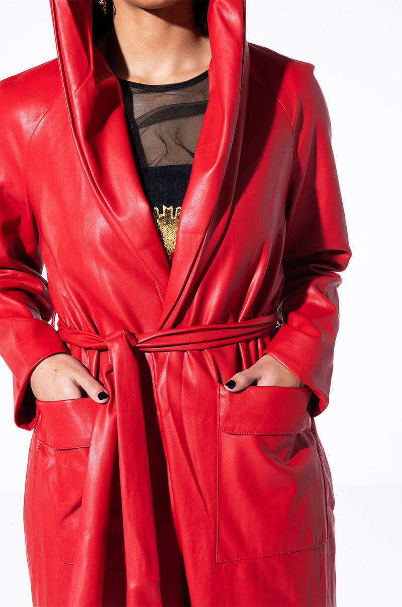 COME ON MR DJ PLEATHER TRENCH DRESS