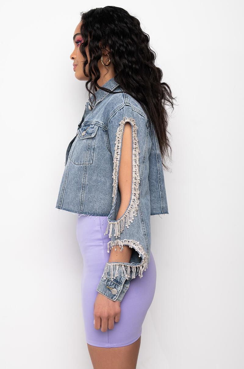 DIAMOND CUT OUT CROP DENIM JACKET