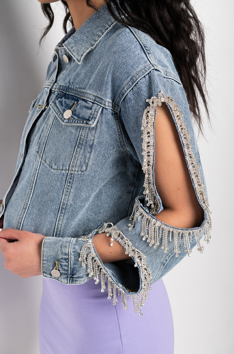 DIAMOND CUT OUT CROP DENIM JACKET