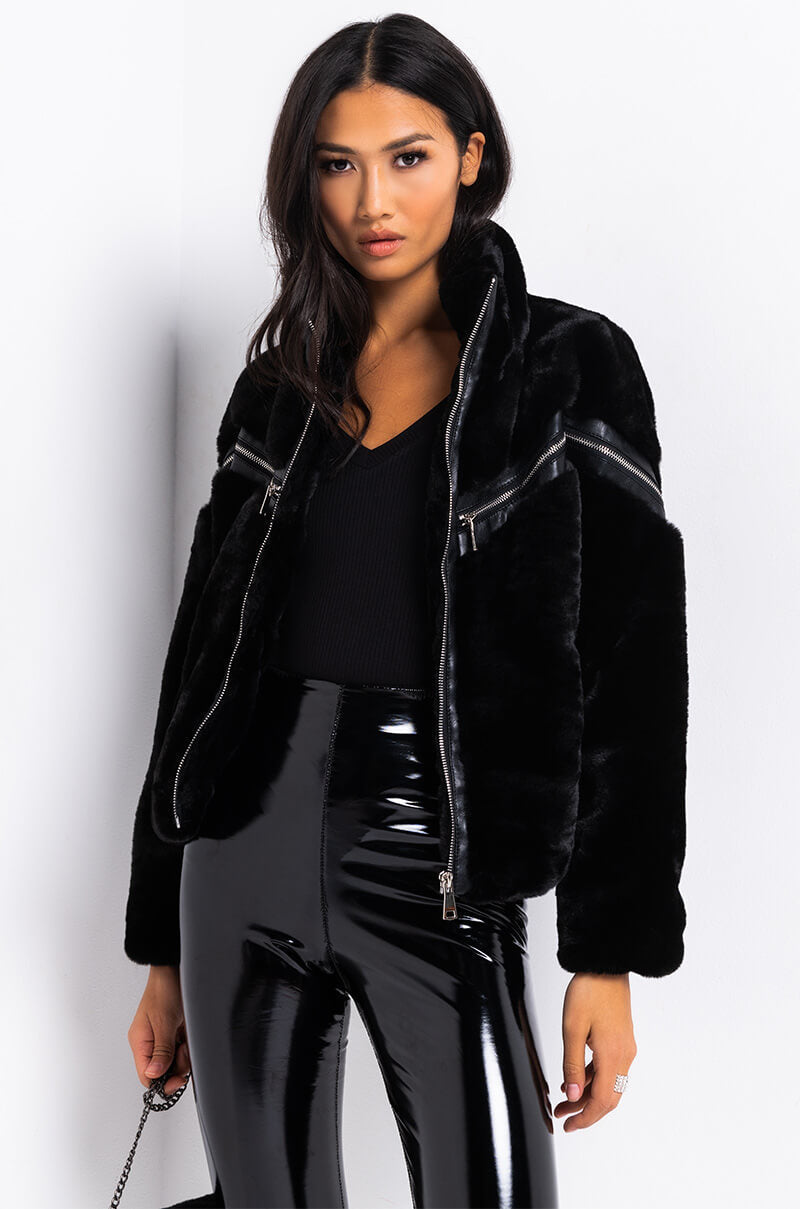 FUZZED UP FAUX FUR BOMBER