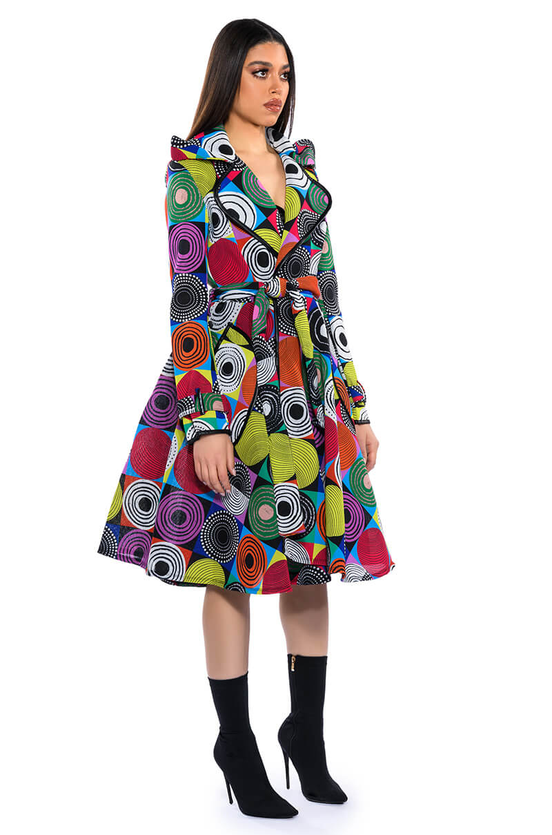 MULTI GEO PRINT TRENCH JACKET