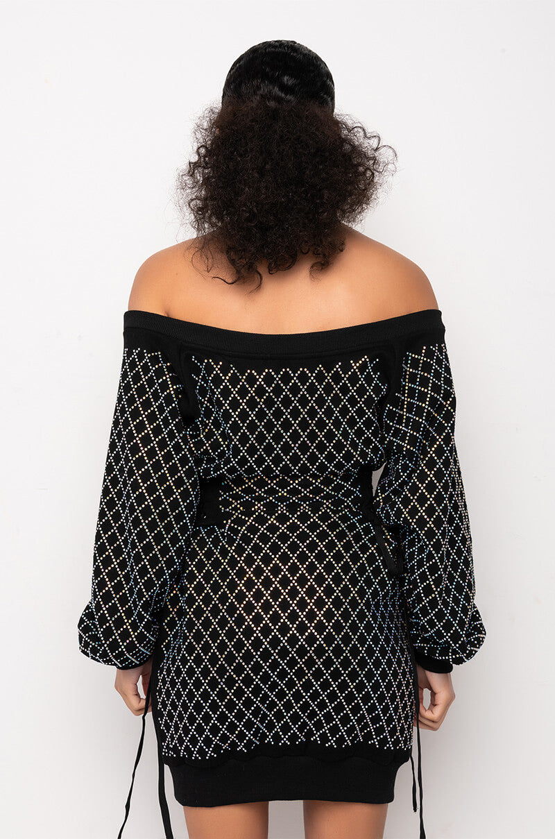 GOT IT GIRL RHINESTONE SWEATSHIRT DRESS