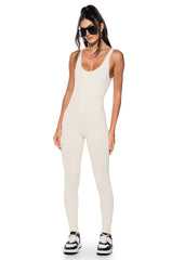 HOT GIRL WALK SLEEVELESS CATSUIT IN CREAM