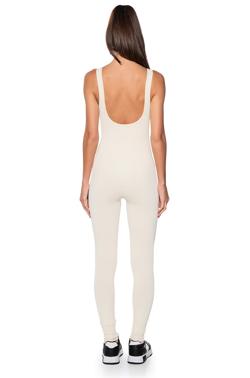 HOT GIRL WALK SLEEVELESS CATSUIT IN CREAM