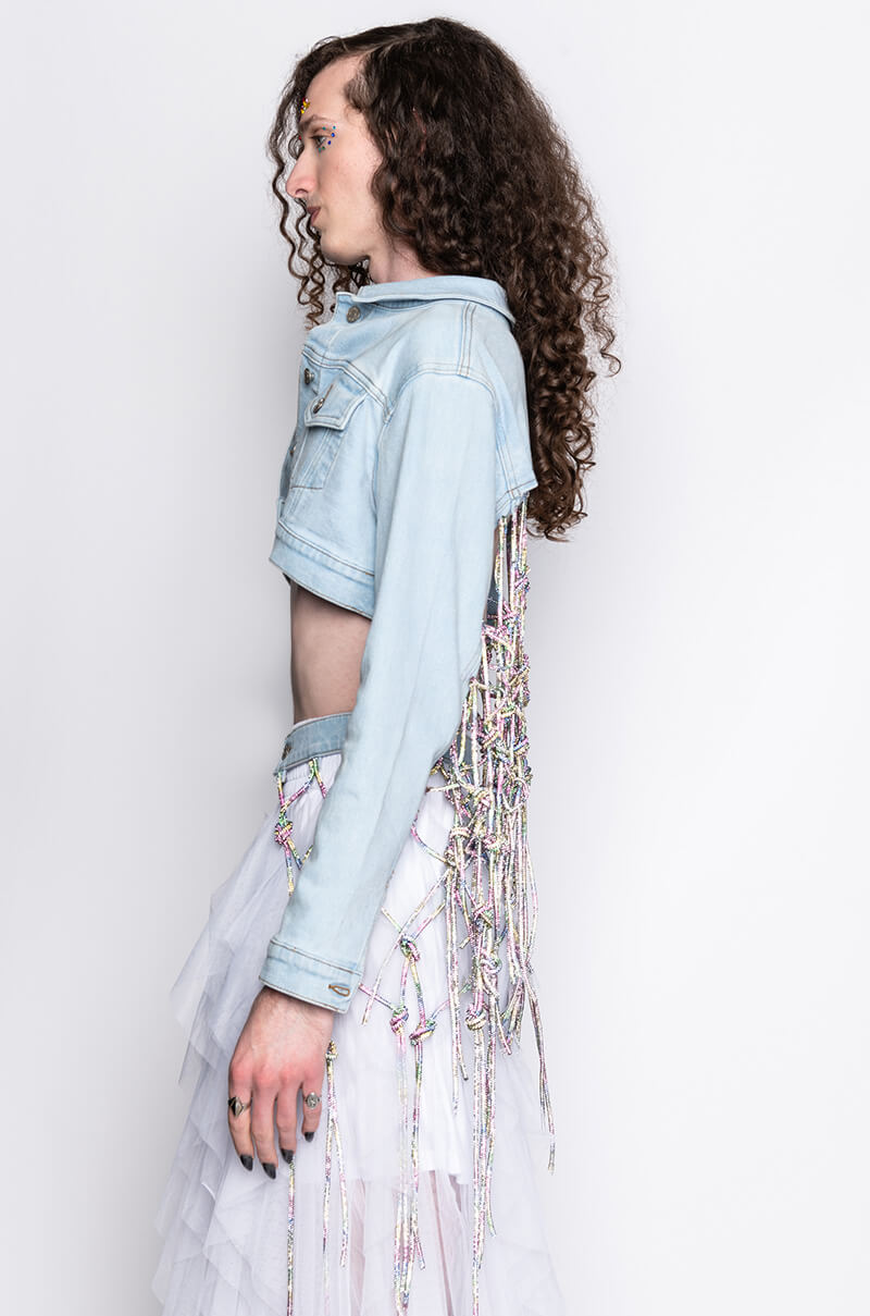 I AM ME CLYDE RAINBOW RHINESTONE CORD DENIM JACKET
