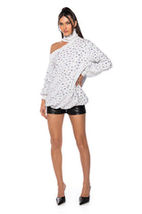 COLD SHOULDER EMBELLISHED STRIPED TOP
