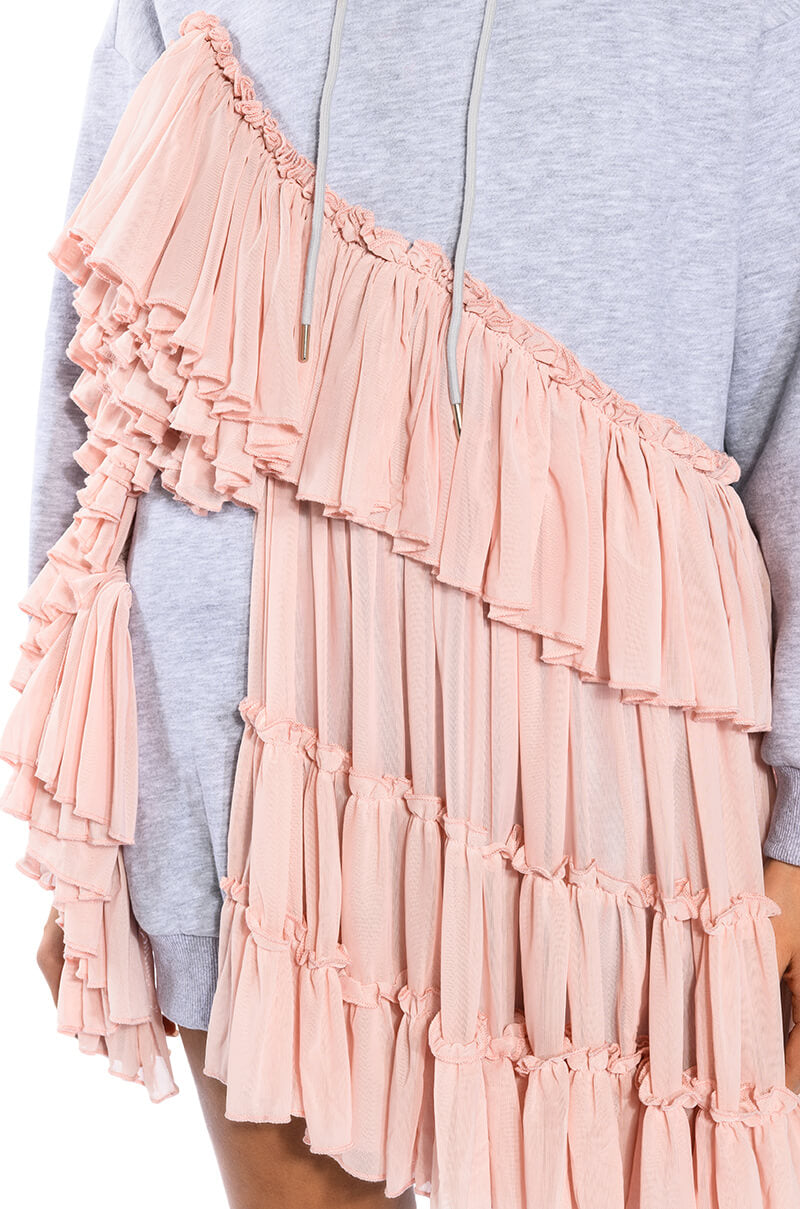 LOU LOU RUFFLE DETAIL HOODIE DRESS