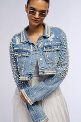 LUCKY YOU CROPPED PEARL DENIM JACKET