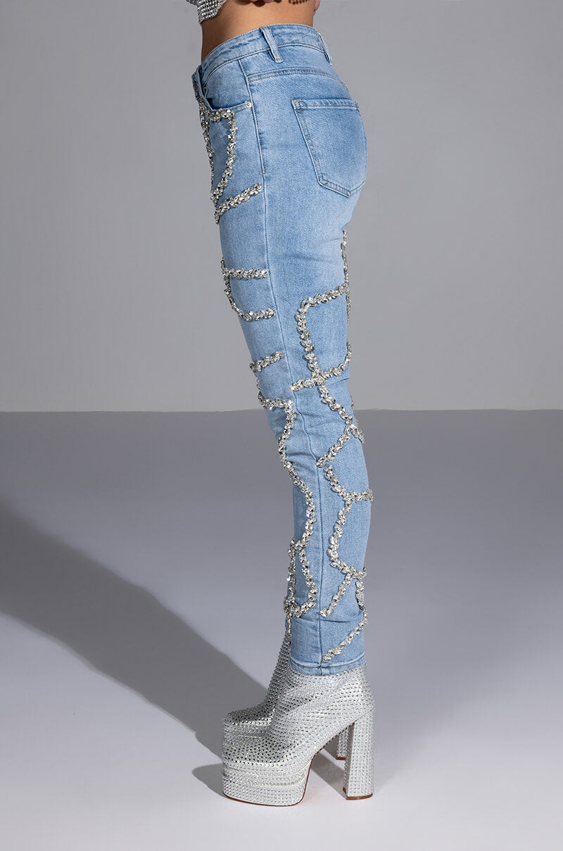 MAKE A WISH RHINESTONE HIGH WAISTED SKINNY JEAN