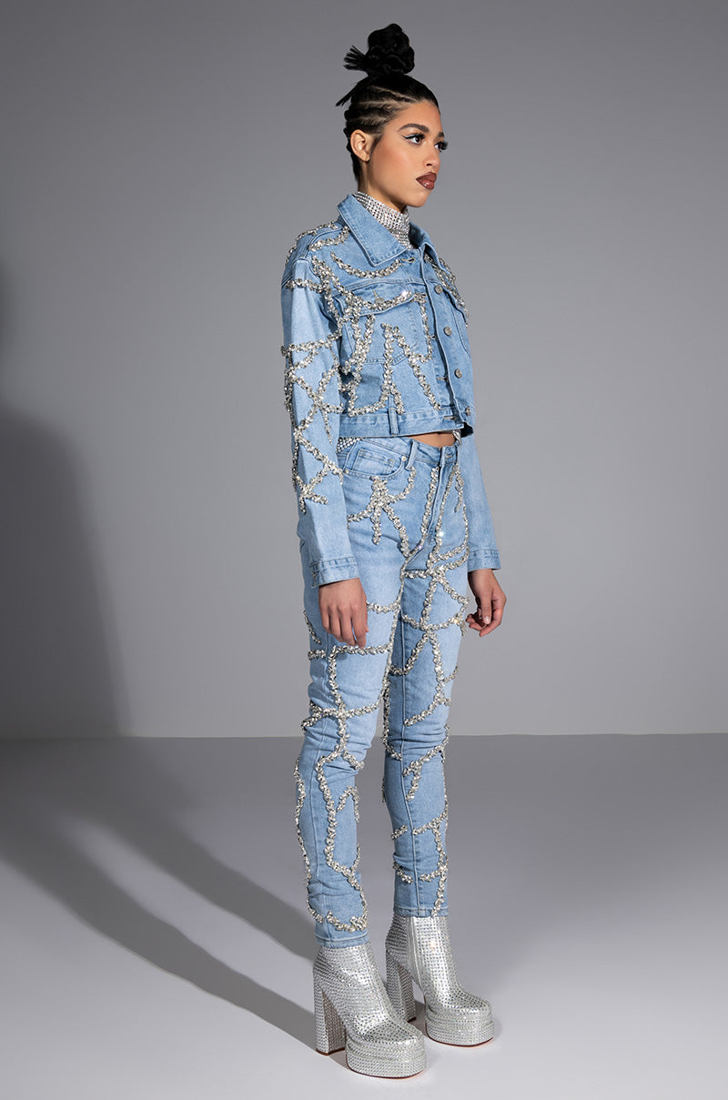 MAKE A WISH RHINESTONE HIGH WAISTED SKINNY JEAN