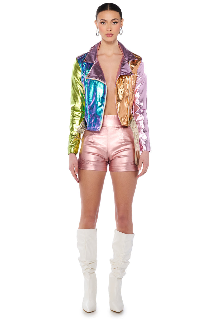 METALLIC PASTEL MOTO JACKET