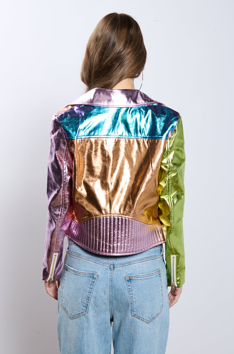 METALLIC PASTEL MOTO JACKET