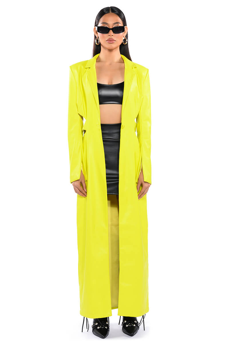 MORE LIFE YELLOW CUT OUT PLEATHER TRENCH
