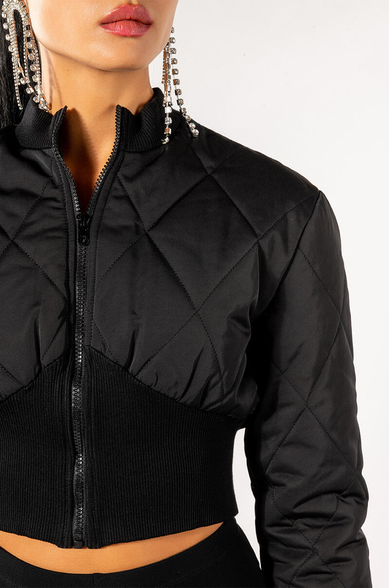 FITTED QUILTED BOMBER JACKET WITH RIB BODICE